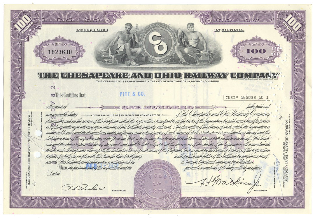 Chesapeake and Ohio Railway Company Stock Certificate