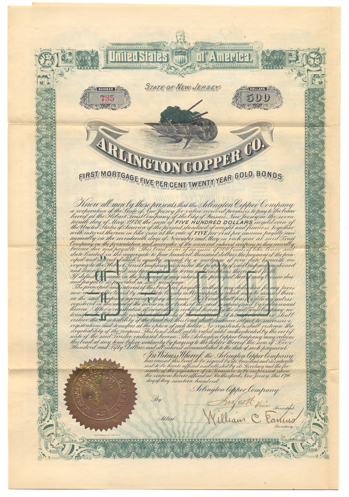 Arlington Copper Company Bond Certificate