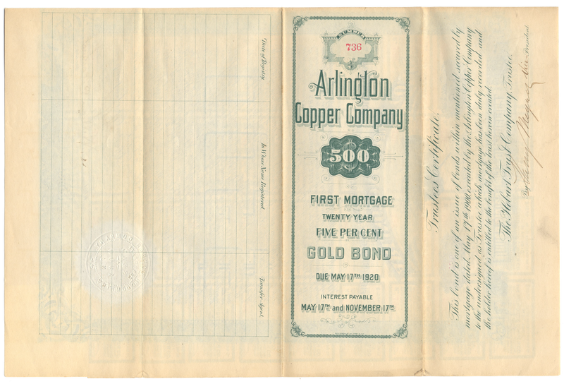 Arlington Copper Company Bond Certificate