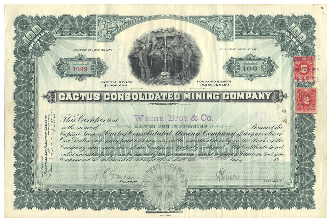 Cactus Consolidated Mining Company Stock Certificate
