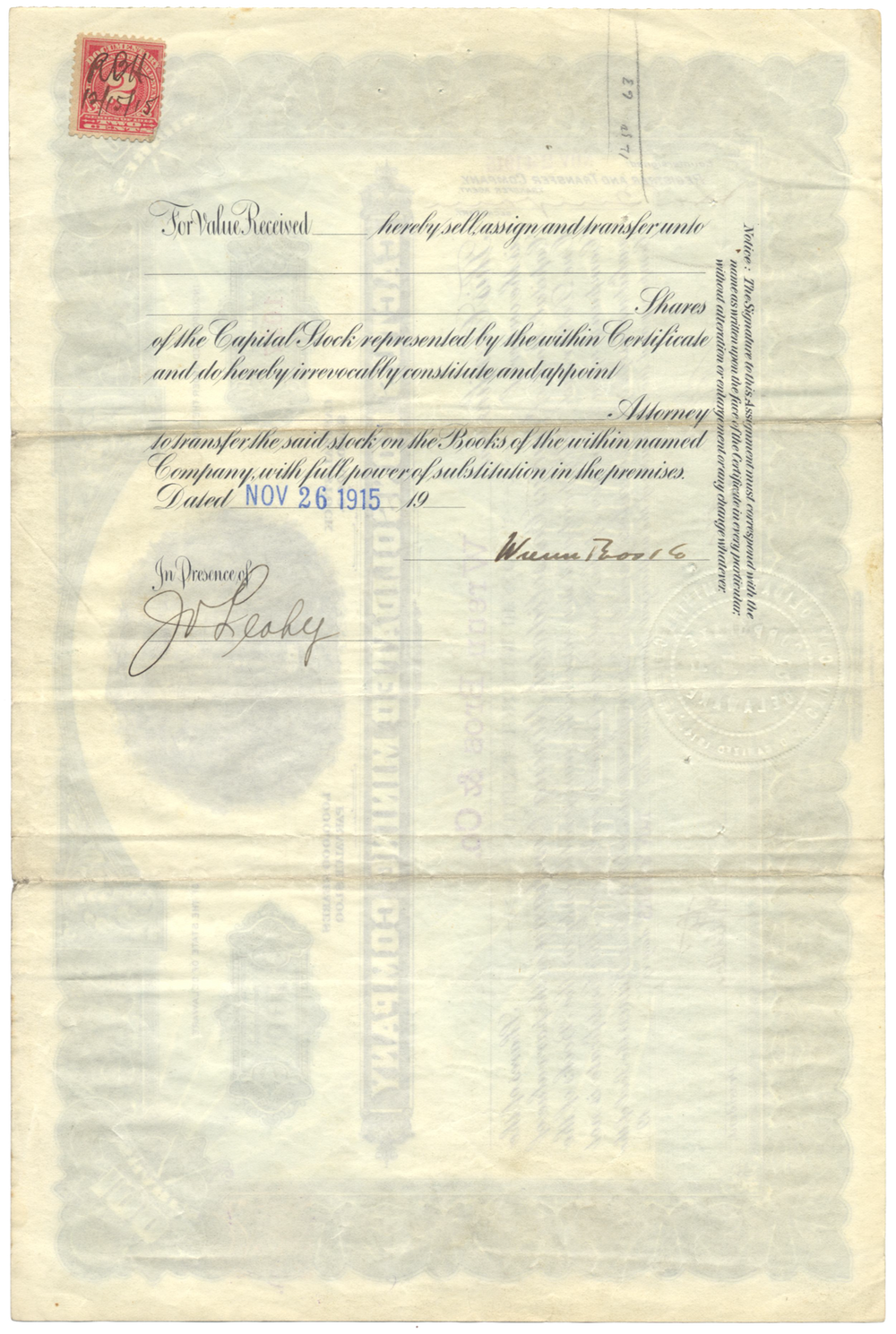 Cactus Consolidated Mining Company Stock Certificate