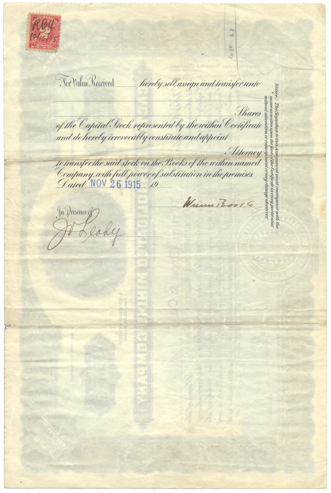 Cactus Consolidated Mining Company Stock Certificate