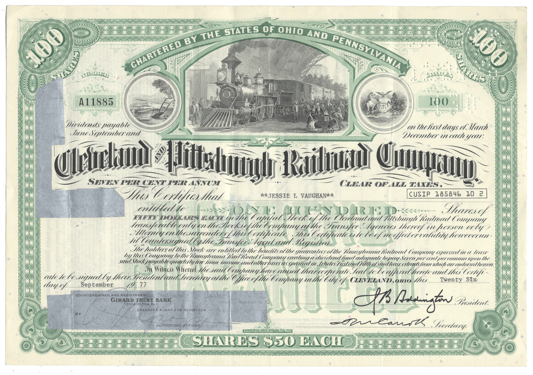 Cleveland and Pittsburgh Railroad Company Stock Certificate