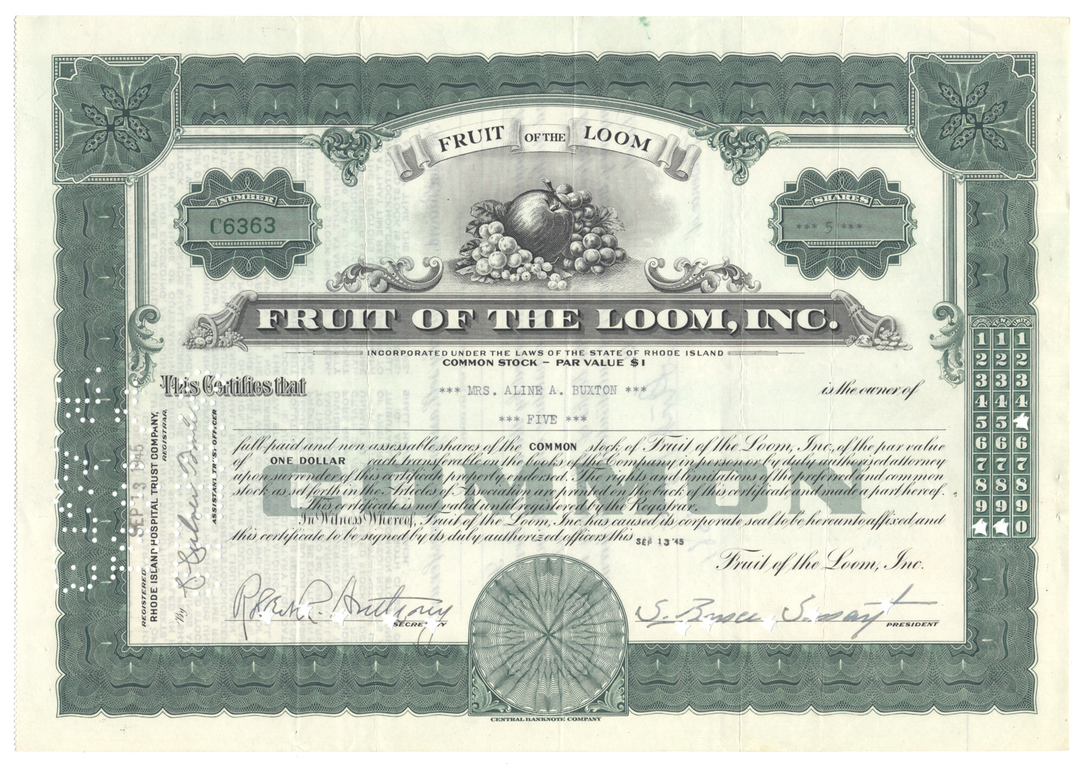 Fruit of the Loom, Inc. Stock Certificate