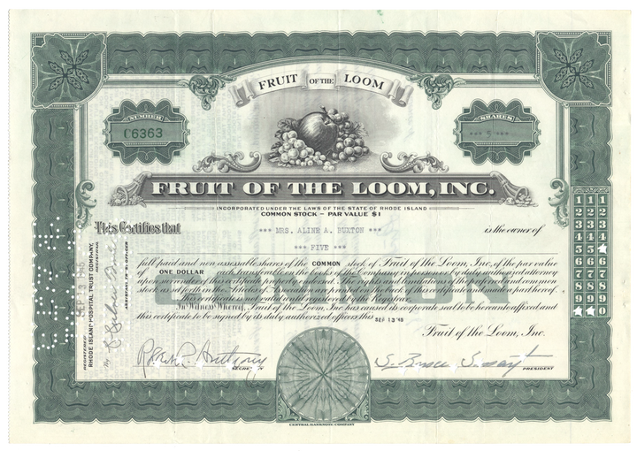 Fruit of the Loom, Inc. Stock Certificate