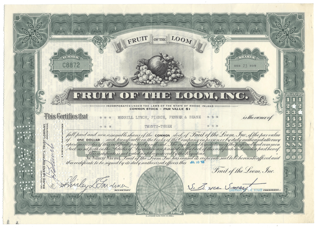 Fruit of the Loom, Inc. Stock Certificate