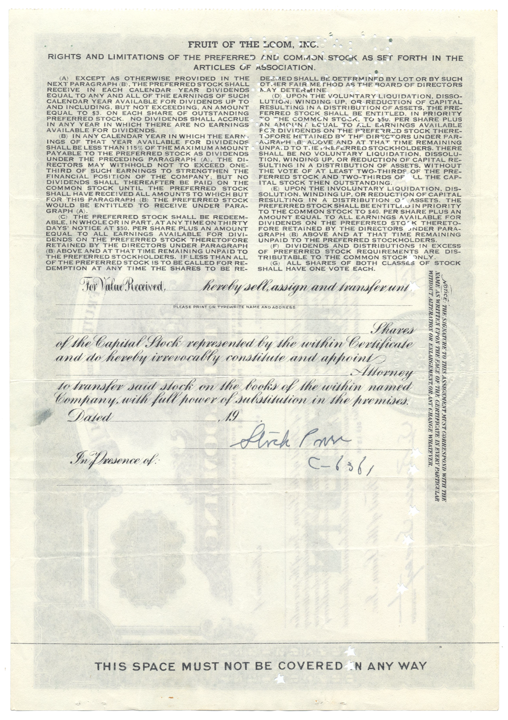 Fruit of the Loom, Inc. Stock Certificate