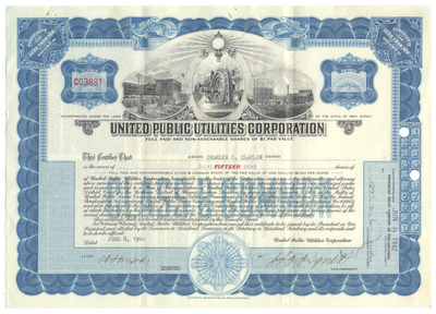 United Public Utilities Corporation Stock Certificate