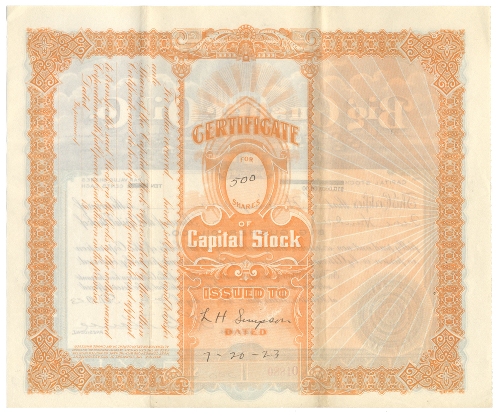 Big Gusher Oil Co. Stock Certificate