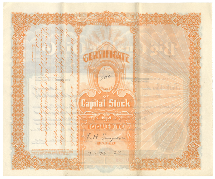 Big Gusher Oil Co. Stock Certificate