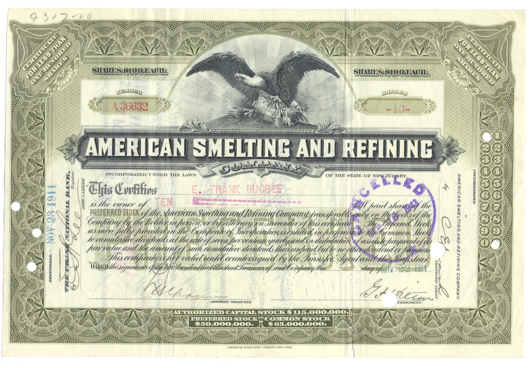 American Smelting and Refining Company Stock Certificate