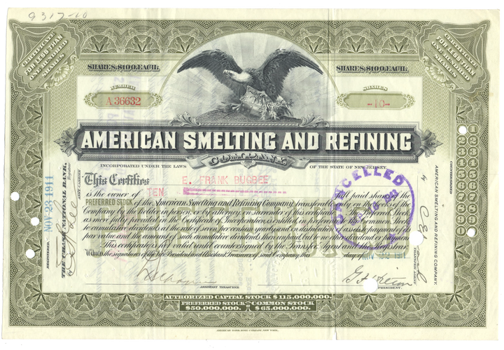 American Smelting and Refining Company Stock Certificate