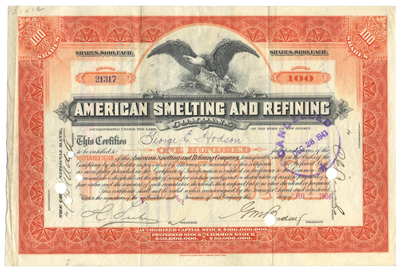 American Smelting and Refining Company Stock Certificate