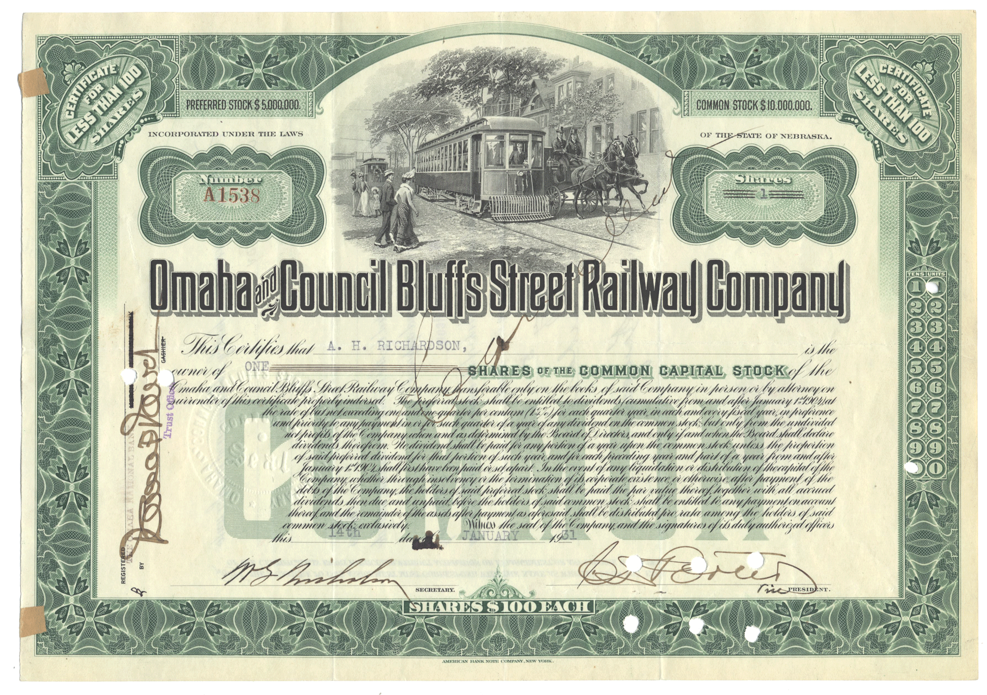 Omaha and Council Bluffs Street Railway Company (LOT OF 4 PIECES)