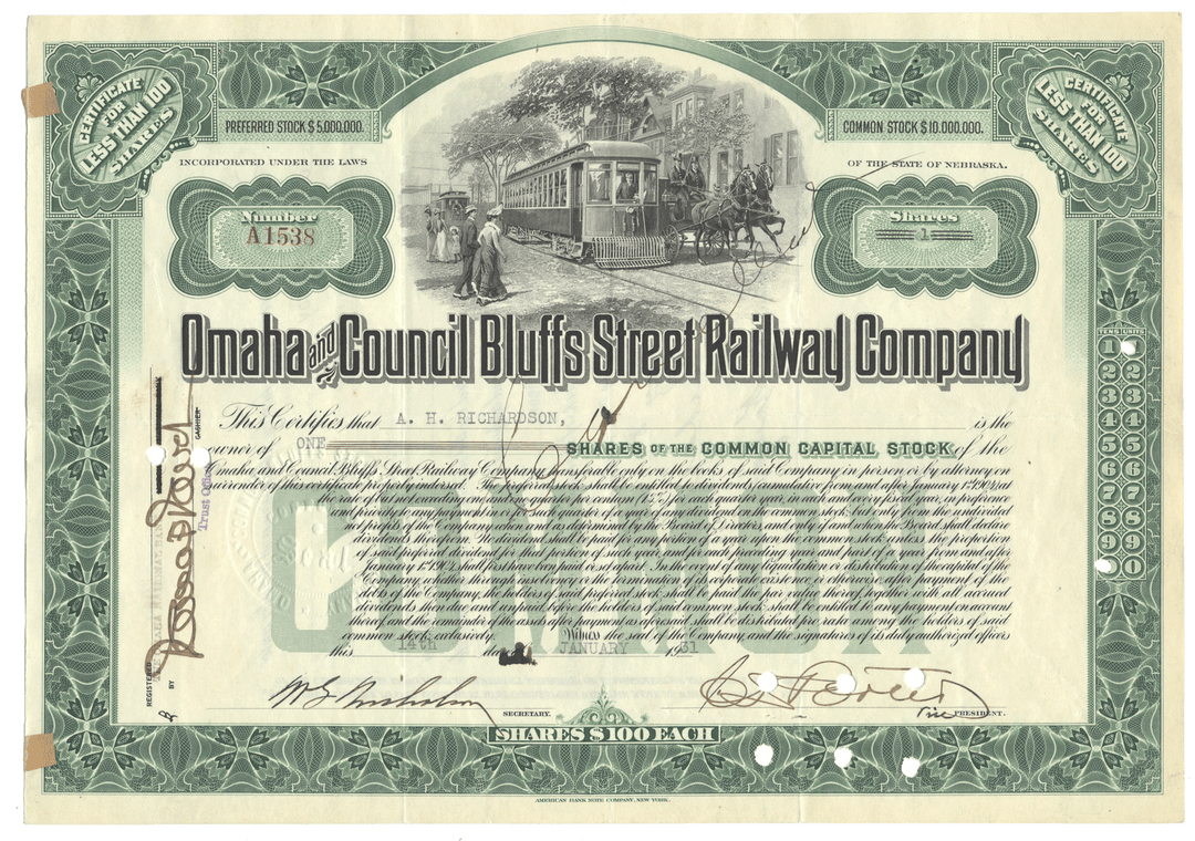 Omaha and Council Bluffs Street Railway Company (LOT OF 4 PIECES)
