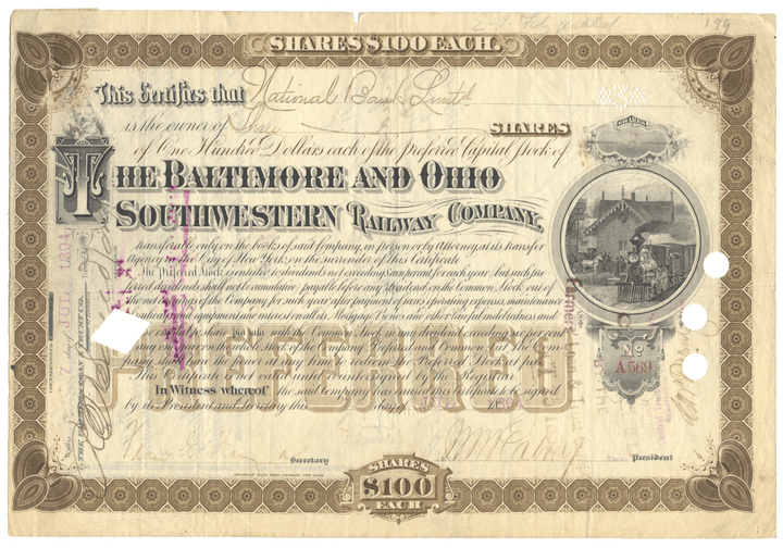 Baltimore and Ohio Southwestern Railway Company Stock Certificate