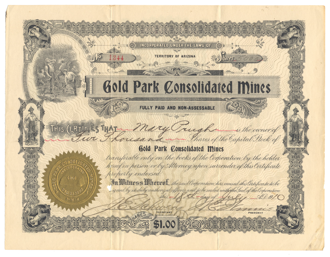 Gold Park Consolidated Mines Stock Certificate