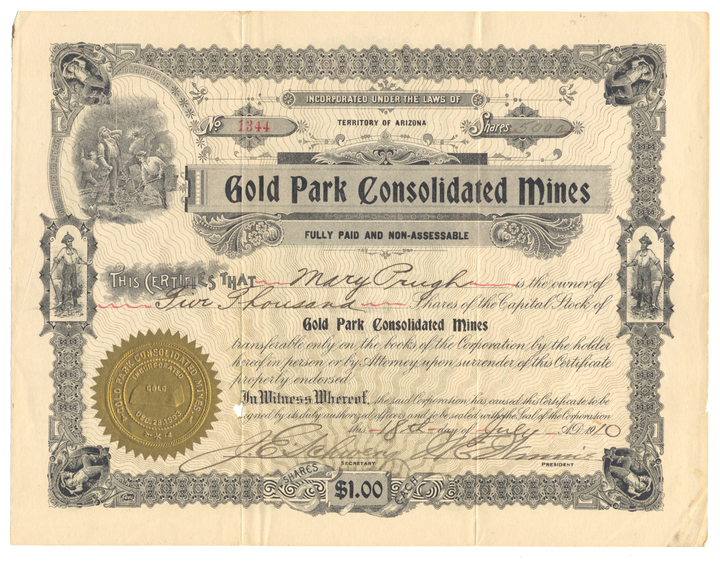 Gold Park Consolidated Mines Stock Certificate