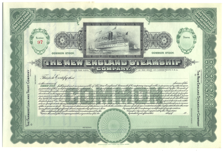 New England Steamship Company Stock Certificate