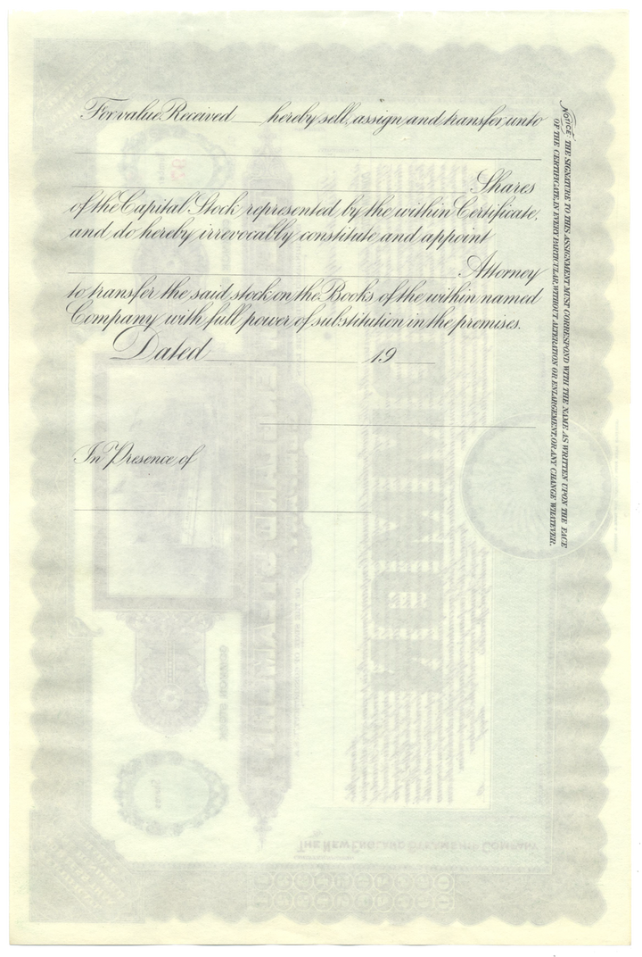 New England Steamship Company Stock Certificate