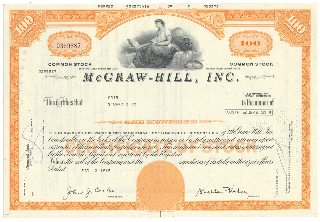 McGraw-Hill, Inc. Stock Certificate