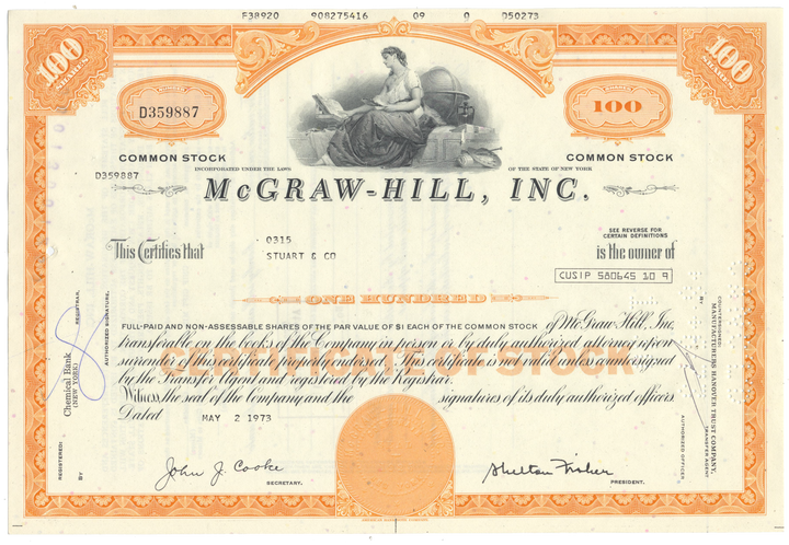 McGraw-Hill, Inc. Stock Certificate