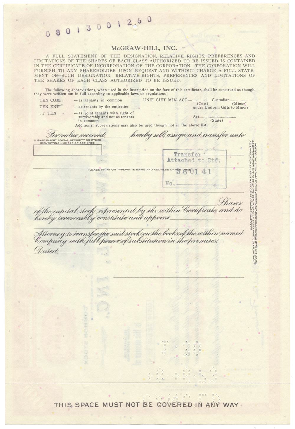 McGraw-Hill, Inc. Stock Certificate