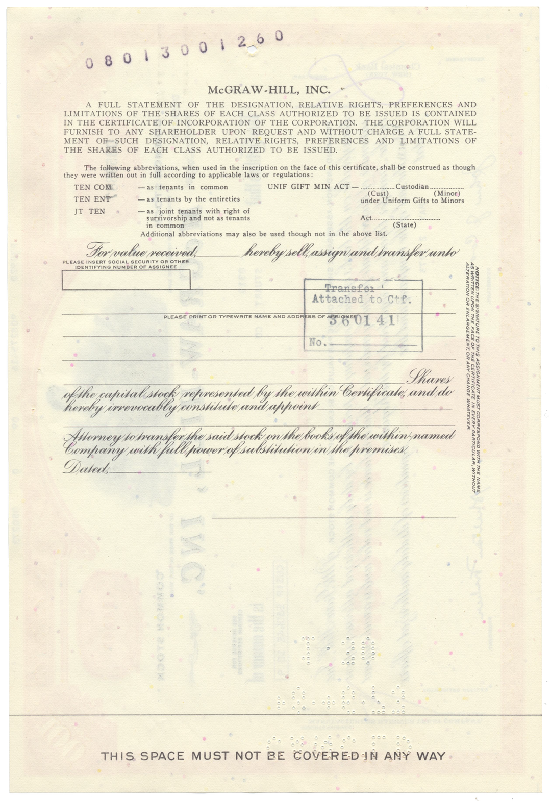 McGraw-Hill, Inc. Stock Certificate