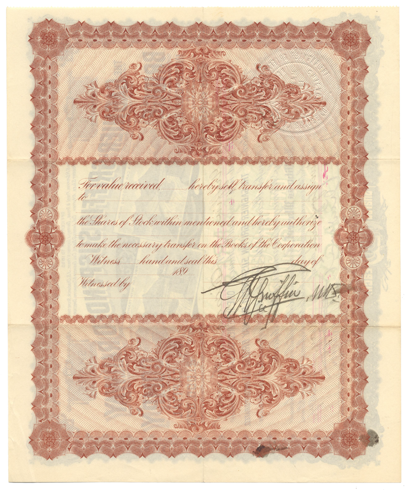 Gagnier - Griffin Suspended Railway Bridge Company, Incorporated Stock Certificate