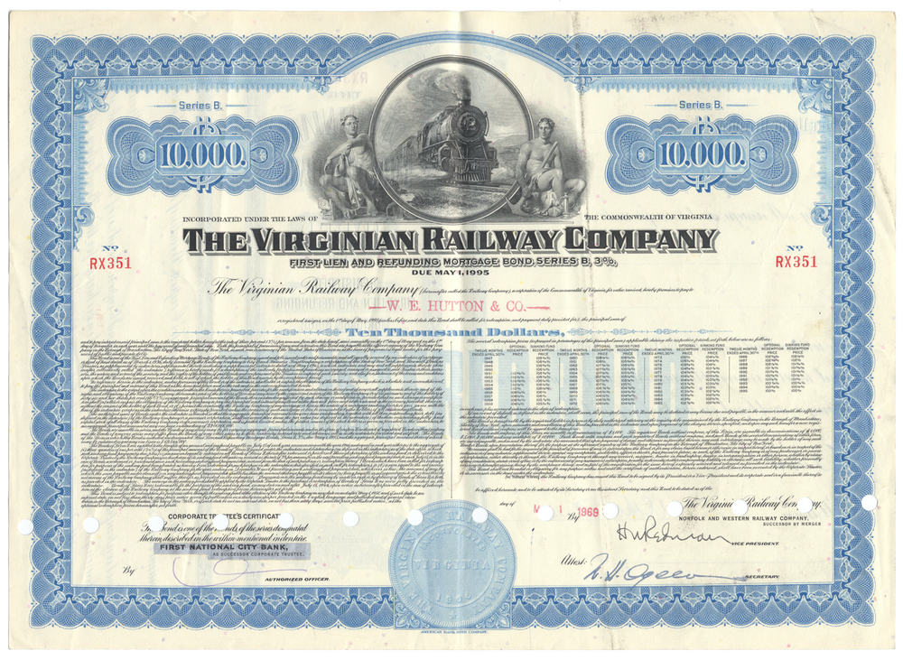 Virginian Railway Company Bond Certificate