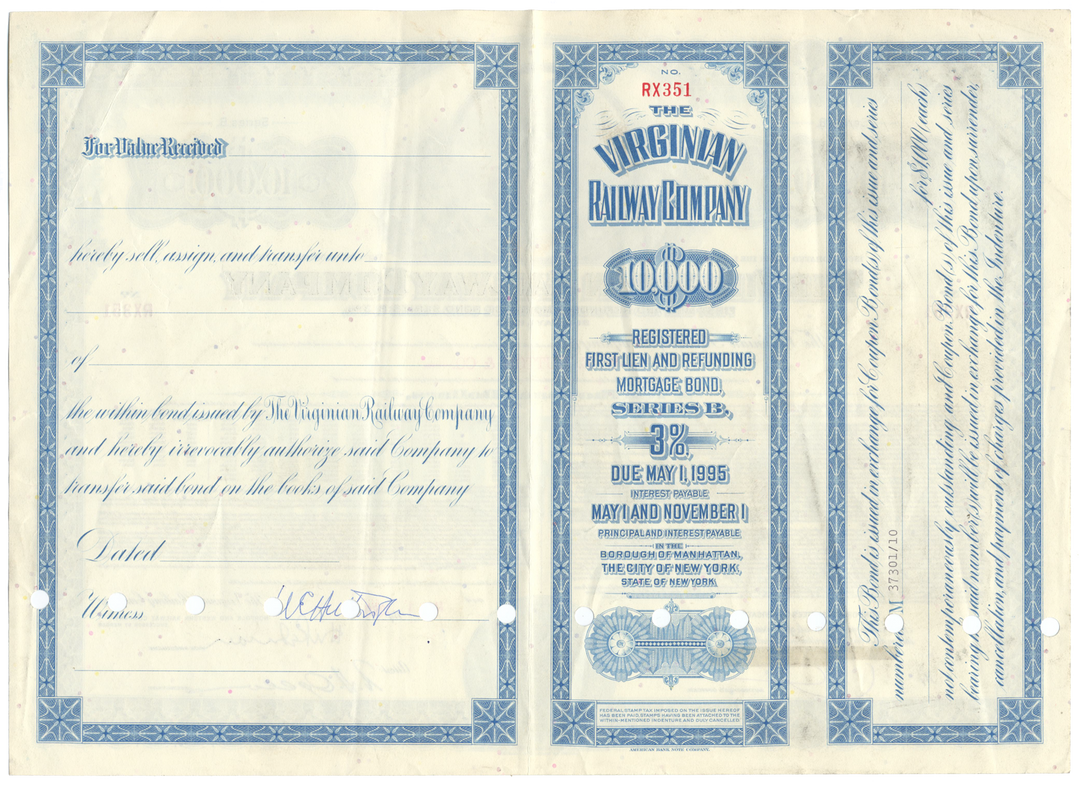 Virginian Railway Company Bond Certificate