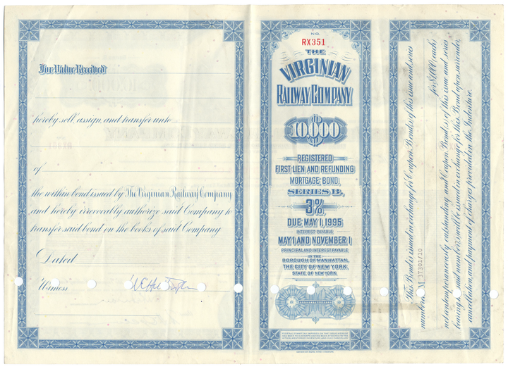 Virginian Railway Company Bond Certificate