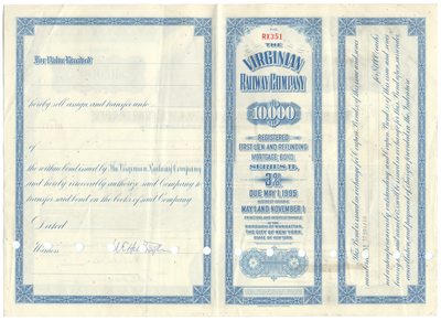 Virginian Railway Company Bond Certificate