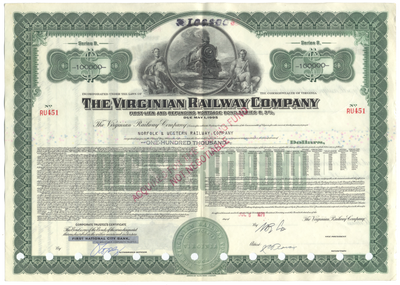 Virginian Railway Company Bond Certificate