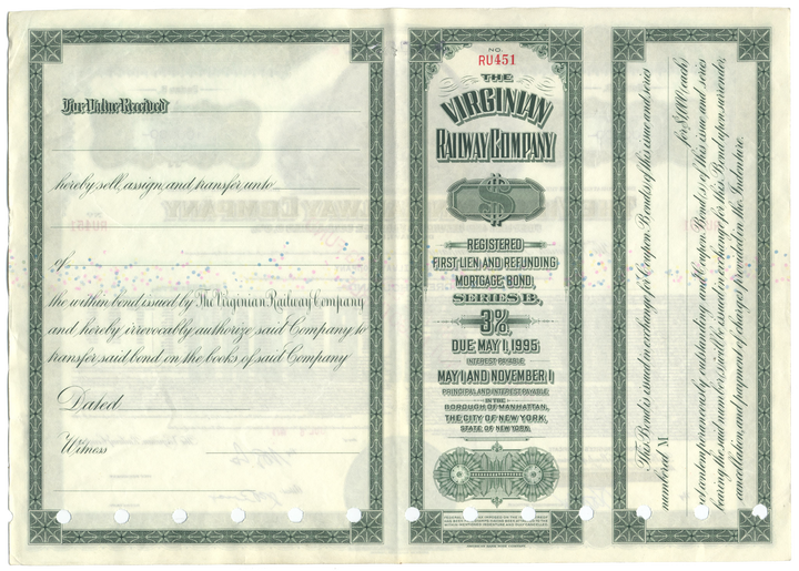 Virginian Railway Company Bond Certificate