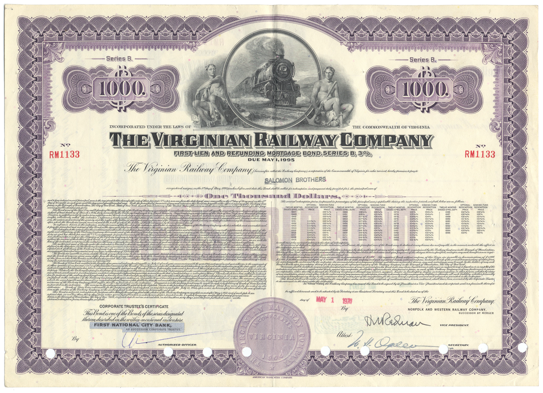 Virginian Railway Company Bond Certificate