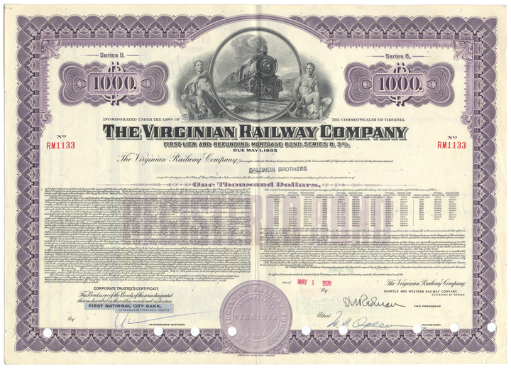 Virginian Railway Company Bond Certificate