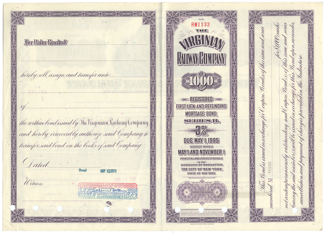 Virginian Railway Company Bond Certificate