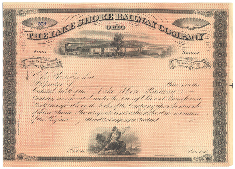 Lake Shore Railway Company Stock Certificate