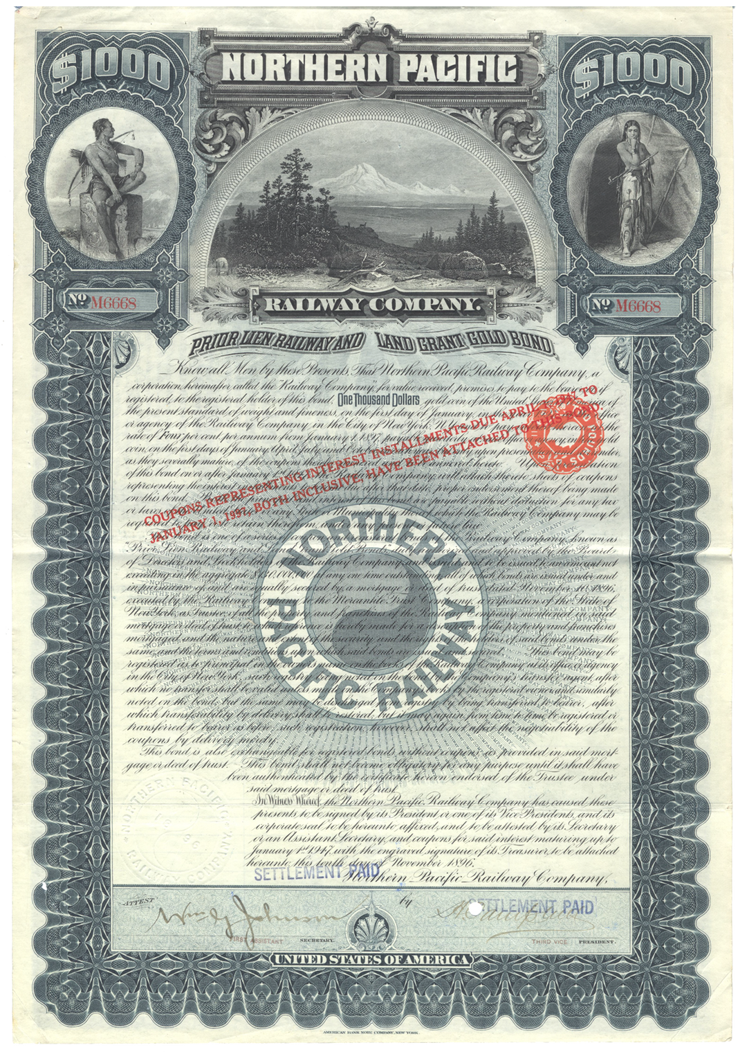 Northern Pacific Railway Company Bond Certificate