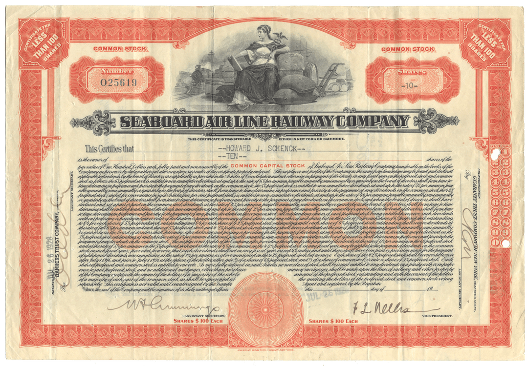 Seaboard Air Line Railway Company stock certificate