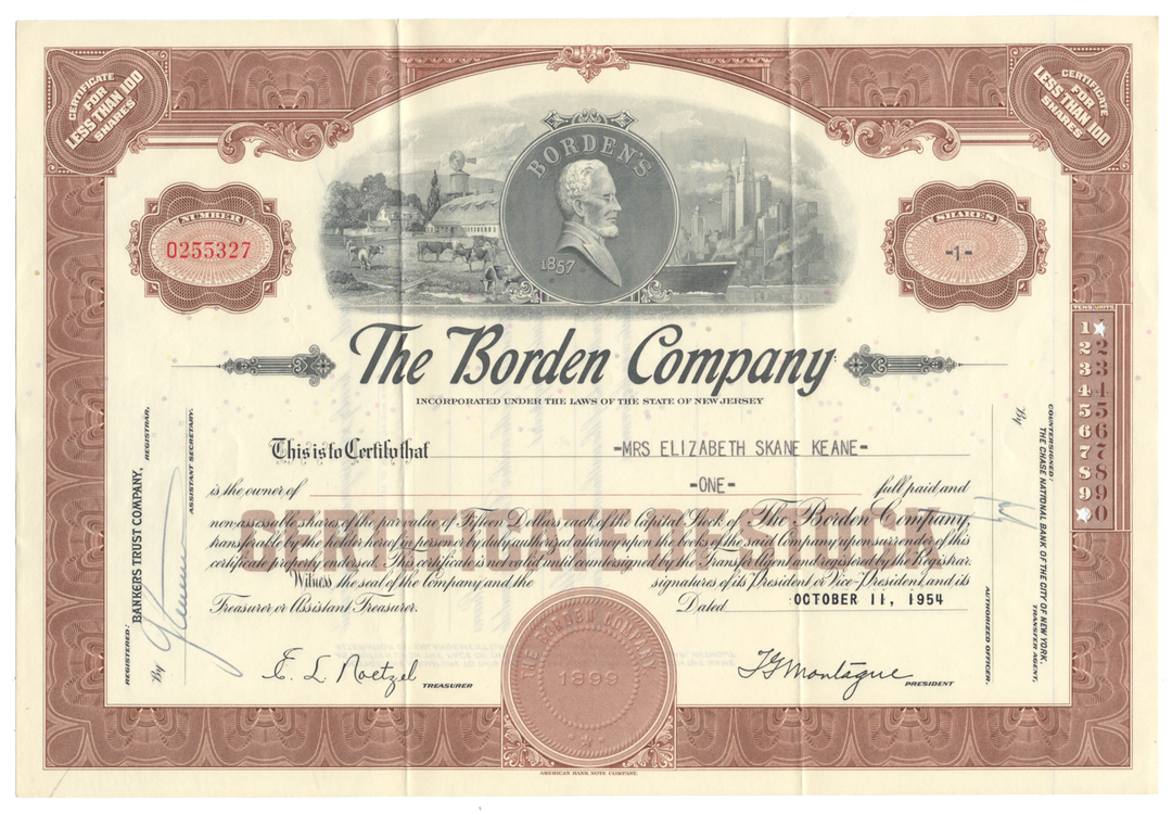 Borden Company Stock Certificate