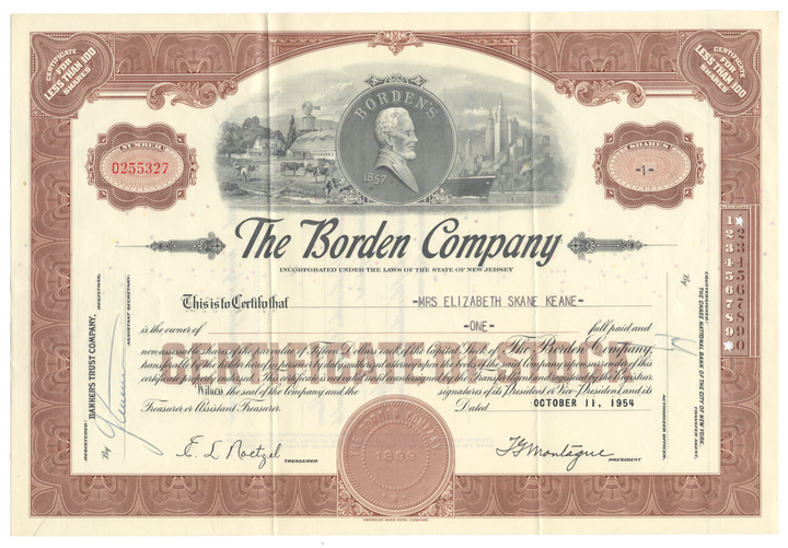 Borden Company Stock Certificate