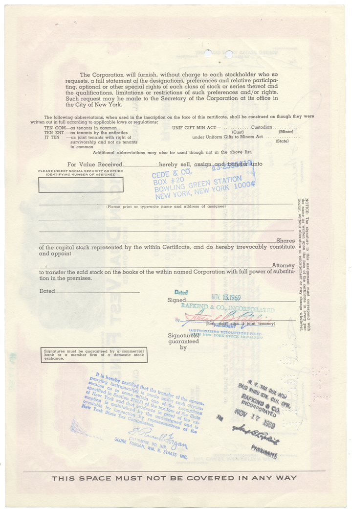 American Dual Vest Fund Stock Certificate