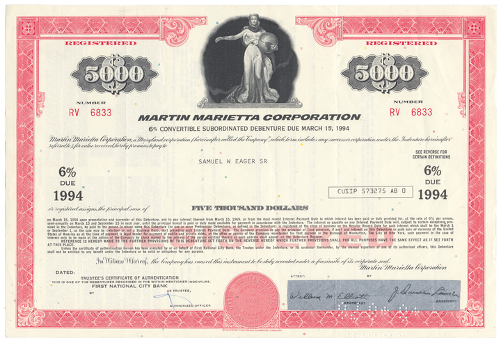 Martin-Marietta Corporation Bond Certificate