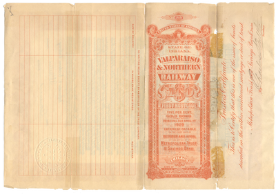 Valparaiso & Northern Railway Bond Certificate