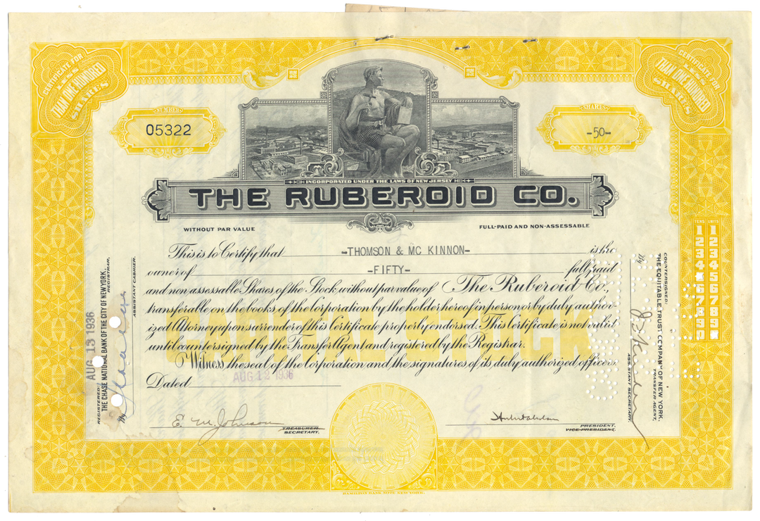 Ruberoid Co. Stock Certificate