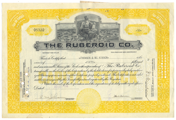 Ruberoid Co. Stock Certificate