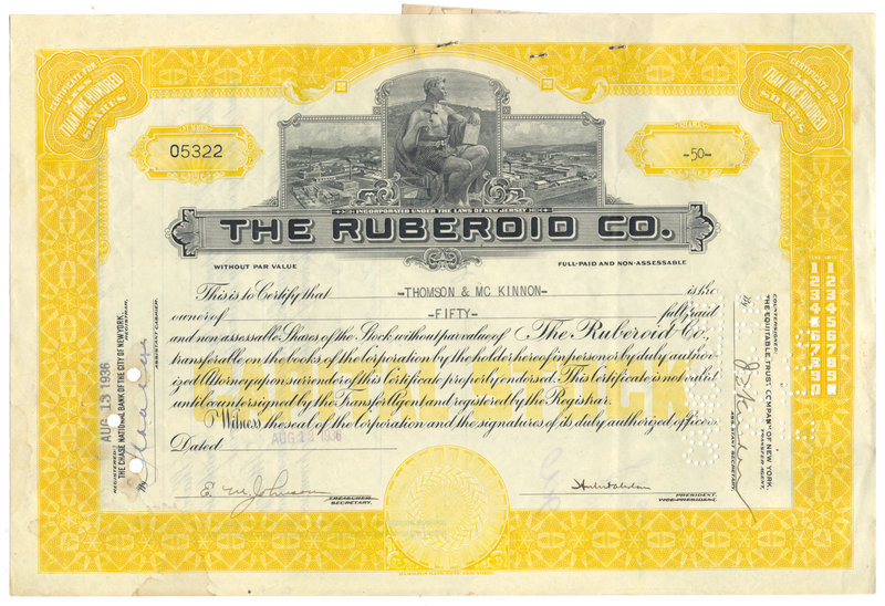 Ruberoid Co. Stock Certificate
