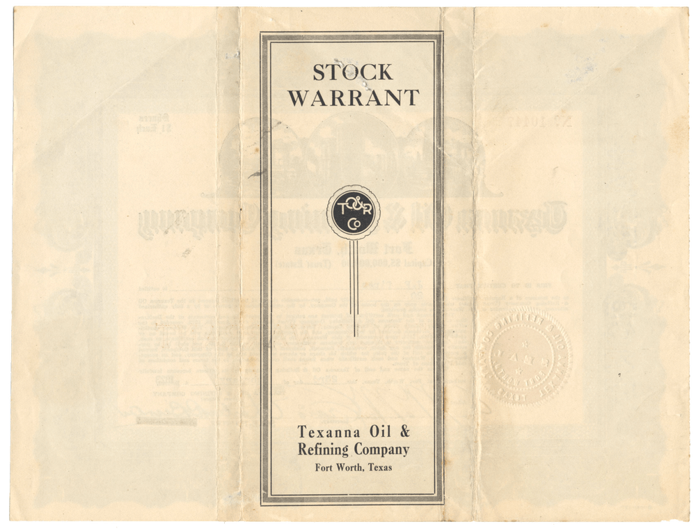 Texanna Oil & Refining Company Stock Certifiacte